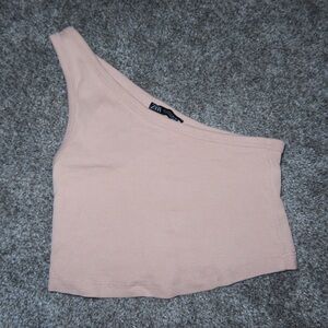 Zara Women's Tan One-Shoulder Top